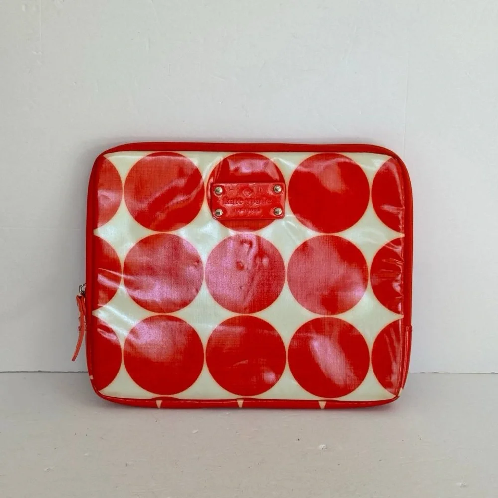 Kate Spade Womens Insulated Polka Dot Zip Around Red Flat IPad Case